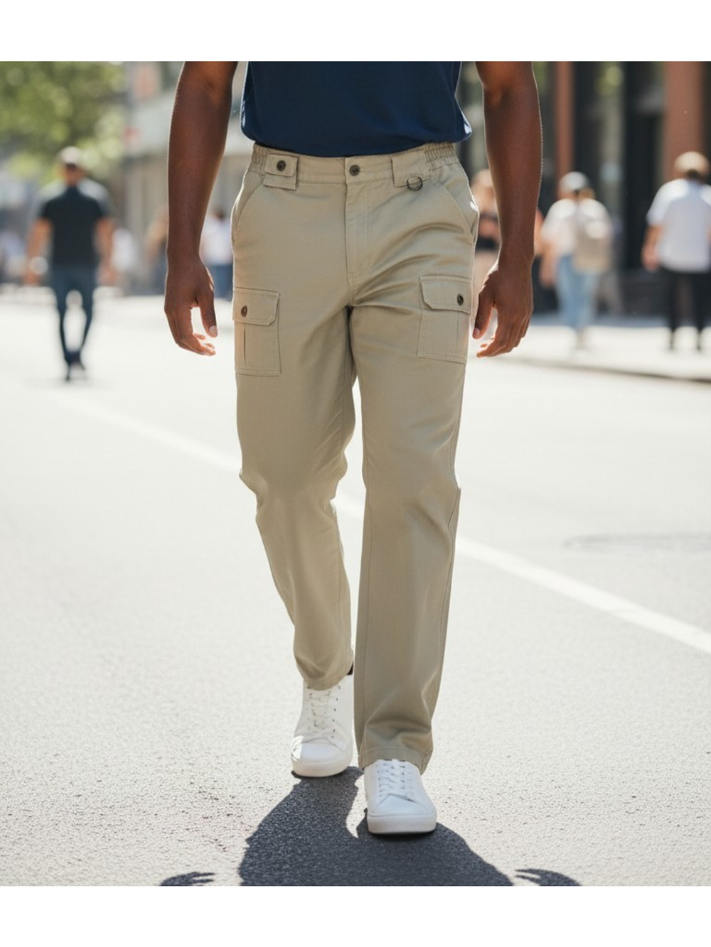 Haband Casual Joe Men's Cargo Pants Tan Khaki Size 34M Elastic Waist Style 050